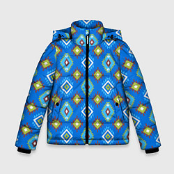 Куртка зимняя для мальчика Этнические ромбики на синем, цвет: 3D-светло-серый
