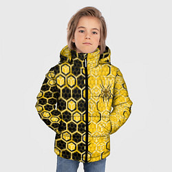 Куртка зимняя для мальчика Киберпанк соты шестиугольники жёлтый и чёрный с па, цвет: 3D-светло-серый — фото 2