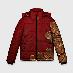 Куртка зимняя для мальчика Объемный золотой лист на красном текстурном фоне, цвет: 3D-светло-серый