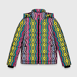 Куртка зимняя для мальчика Абстрактные разноцветные вертикальные полосы, цвет: 3D-черный