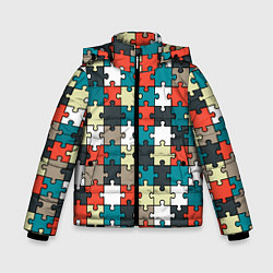 Куртка зимняя для мальчика Разноцветные пазлы, цвет: 3D-черный
