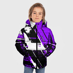 Куртка зимняя для мальчика Diagonal black and white stripes on a purple backg, цвет: 3D-светло-серый — фото 2