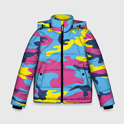 Куртка зимняя для мальчика Камуфляж: голубой/розовый/желтый, цвет: 3D-черный