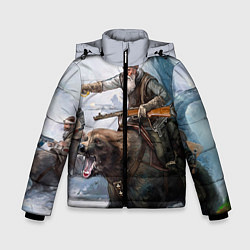 Куртка зимняя для мальчика Русский воин на медведе, цвет: 3D-черный