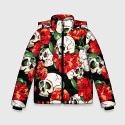 Куртка зимняя для мальчика Черепки и розы, цвет: 3D-черный