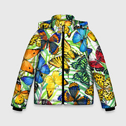 Куртка зимняя для мальчика Тропические бабочки, цвет: 3D-светло-серый