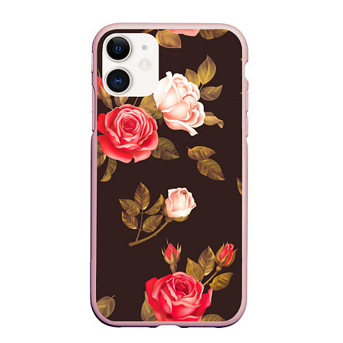 Чехол iPhone 11 матовый Мотив из роз / 3D-Светло-розовый – фото 1
