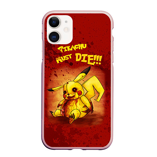 Чехол iPhone 11 матовый Pikachu must die! / 3D-Светло-розовый – фото 1