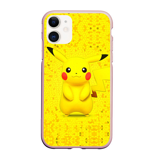 Чехол iPhone 11 матовый Pikachu / 3D-Светло-розовый – фото 1