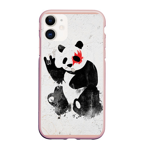 Чехол iPhone 11 матовый Рок-панда / 3D-Светло-розовый – фото 1