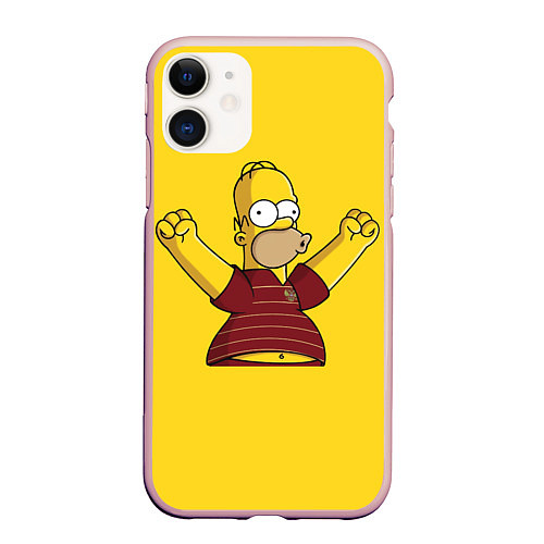 Чехол iPhone 11 матовый Гомер-болельщик / 3D-Светло-розовый – фото 1