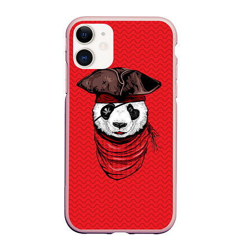 Чехол iPhone 11 матовый Панда пират / 3D-Светло-розовый – фото 1