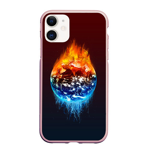 Чехол iPhone 11 матовый Огонь против воды / 3D-Светло-розовый – фото 1