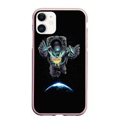 Чехол iPhone 11 матовый Космическая бабочка, цвет: 3D-светло-розовый