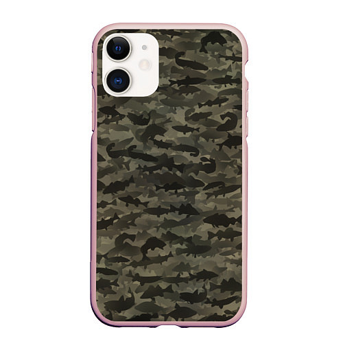 Чехол iPhone 11 матовый Камуфляж рыбака / 3D-Светло-розовый – фото 1