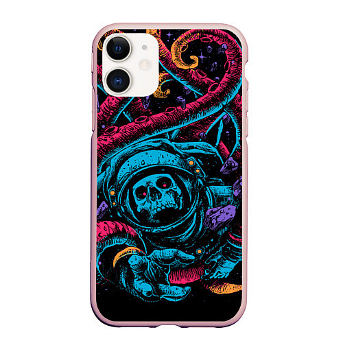 Чехол iPhone 11 матовый Космический осьминог / 3D-Светло-розовый – фото 1