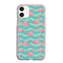 Чехол iPhone 11 матовый Flamingo Pattern, цвет: 3D-светло-розовый