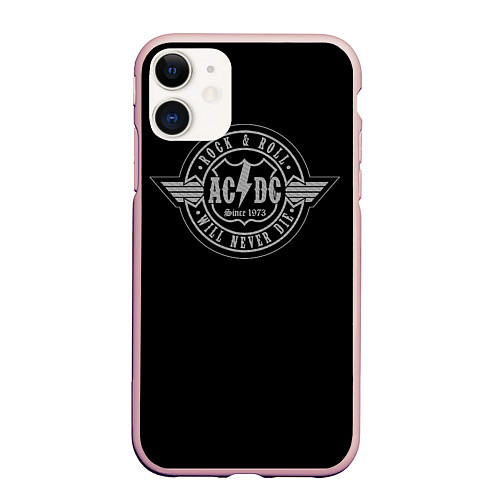 Чехол iPhone 11 матовый AC/DC: Will never die / 3D-Светло-розовый – фото 1