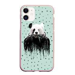 Чехол iPhone 11 матовый Панда-художник, цвет: 3D-светло-розовый