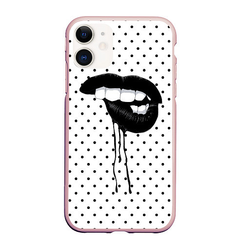 Чехол iPhone 11 матовый Black Lips / 3D-Светло-розовый – фото 1