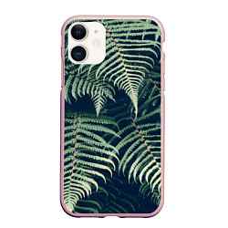Чехол iPhone 11 матовый Папоротник, цвет: 3D-светло-розовый
