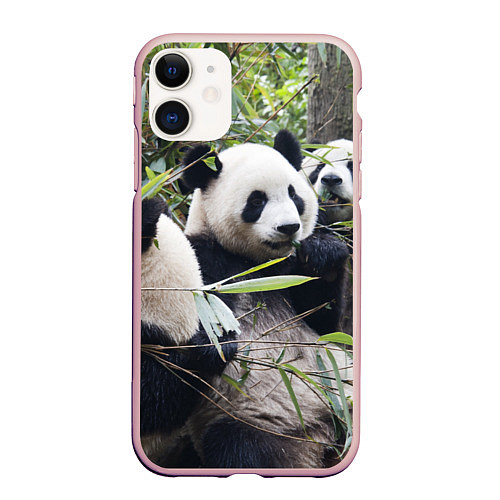 Чехол iPhone 11 матовый Семейка панд / 3D-Светло-розовый – фото 1