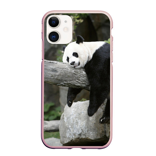 Чехол iPhone 11 матовый Большая уставшая панда / 3D-Светло-розовый – фото 1