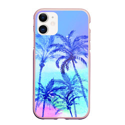 Чехол iPhone 11 матовый Неоновые пальмы, цвет: 3D-светло-розовый