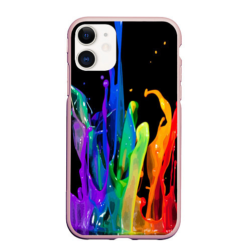 Чехол iPhone 11 матовый Всплеск красок / 3D-Светло-розовый – фото 1