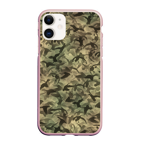 Чехол iPhone 11 матовый Камуфляж с утками / 3D-Светло-розовый – фото 1