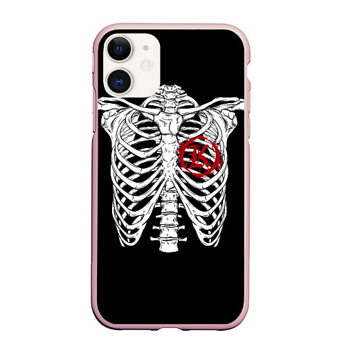 Чехол iPhone 11 матовый Кукрыниксы: Скелет / 3D-Светло-розовый – фото 1