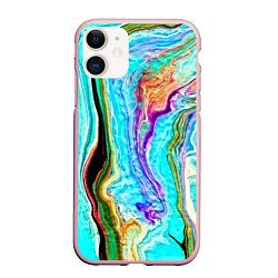 Чехол iPhone 11 матовый Цветные разводы, цвет: 3D-светло-розовый