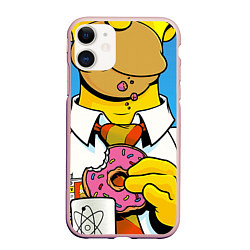 Чехол iPhone 11 матовый Homer with donut, цвет: 3D-светло-розовый