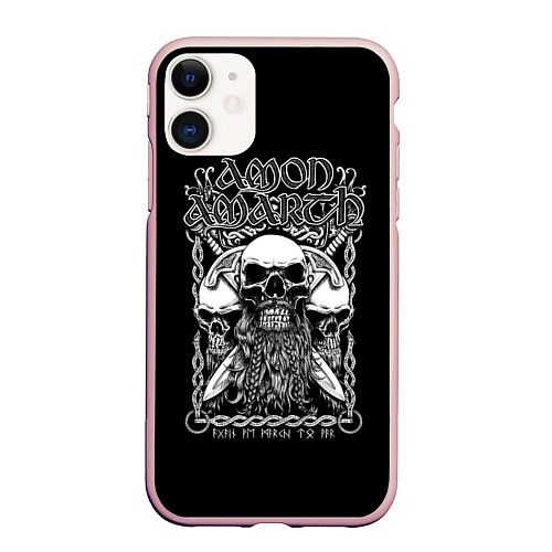 Чехол iPhone 11 матовый Amon Amarth: Trio Skulls / 3D-Светло-розовый – фото 1