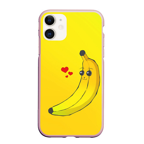 Чехол iPhone 11 матовый Just Banana (Yellow) / 3D-Светло-розовый – фото 1