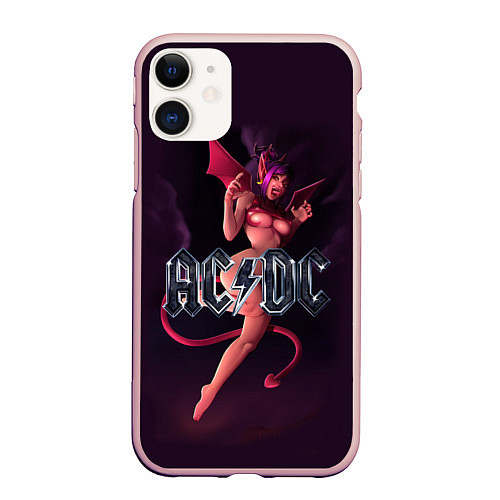 Чехол iPhone 11 матовый AC/DC: Devil Girl / 3D-Светло-розовый – фото 1