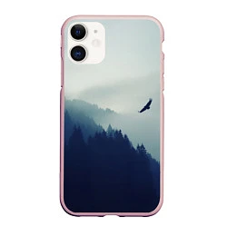 Чехол iPhone 11 матовый Орел над Лесом, цвет: 3D-светло-розовый