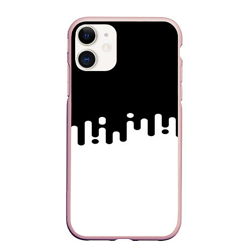 Чехол iPhone 11 матовый Чёрно-белый узор / 3D-Светло-розовый – фото 1