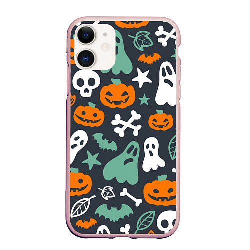 Чехол iPhone 11 матовый Halloween Monsters / 3D-Светло-розовый – фото 1