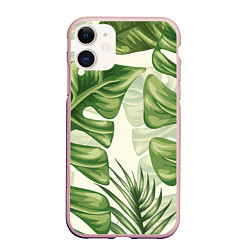 Чехол iPhone 11 матовый Тропический папоротник, цвет: 3D-светло-розовый