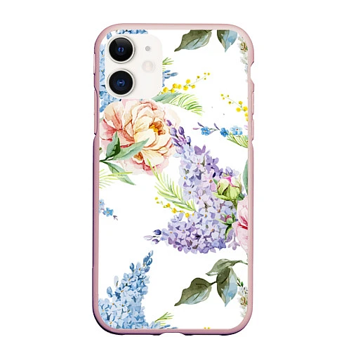 Чехол iPhone 11 матовый Сирень и Пионы / 3D-Светло-розовый – фото 1