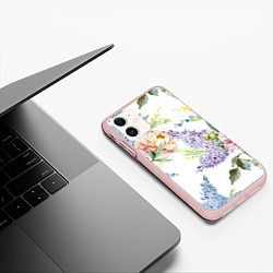 Чехол iPhone 11 матовый Сирень и Пионы, цвет: 3D-светло-розовый — фото 2