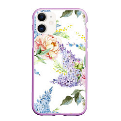 Чехол iPhone 11 матовый Сирень и Пионы, цвет: 3D-сиреневый