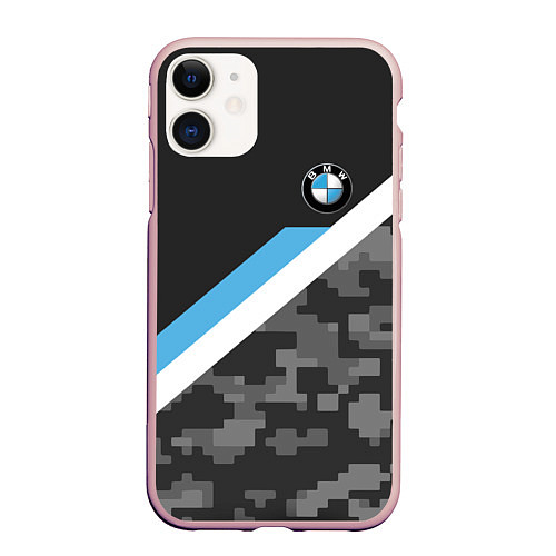 Чехол iPhone 11 матовый BMW: Pixel Military / 3D-Светло-розовый – фото 1