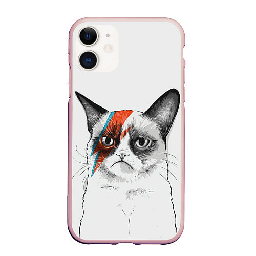 Чехол iPhone 11 матовый David Bowie: Grumpy cat / 3D-Светло-розовый – фото 1