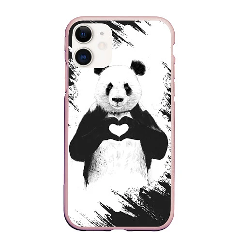 Чехол iPhone 11 матовый Panda Love / 3D-Светло-розовый – фото 1