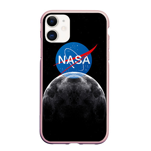 Чехол iPhone 11 матовый NASA: Moon Rise / 3D-Светло-розовый – фото 1