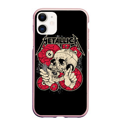 Чехол iPhone 11 матовый Metallica Skull, цвет: 3D-светло-розовый