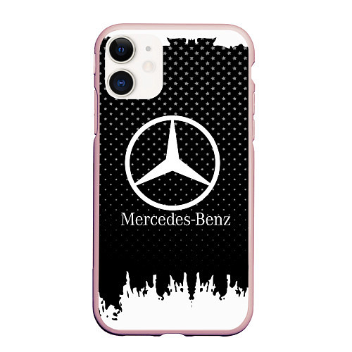Чехол iPhone 11 матовый Mercedes-Benz: Black Side / 3D-Светло-розовый – фото 1