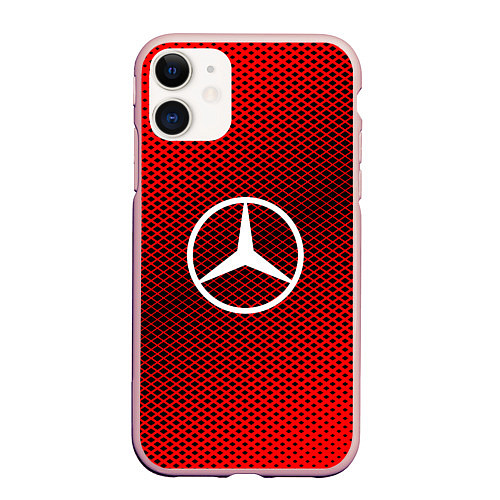 Чехол iPhone 11 матовый Mercedes: Red Carbon / 3D-Светло-розовый – фото 1